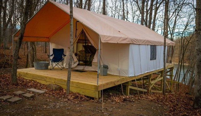 Secluded Luxury Camping Tent on Otter Lake near Girard, Illinois in Girard